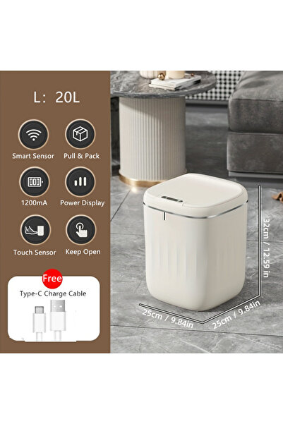 Choice سلة مهملات ذكية كبيرة قابلة لإعادة الشحن بسعة 20 لترًا (كريمي اللون) أو 20/22 لترًا، مزودة بغطاء، مناسبة للمطبخ وغرفة النوم وغرفة المعيشة.