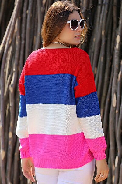 LOS FECHKA Bicycle Round Neck Long Sleeve Color Block Brass Knit Skirt Elastic Knitwear Sweater