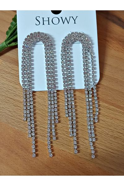 mos&more Crystal Stones Dangle Long Women's Evening Dress Earrings