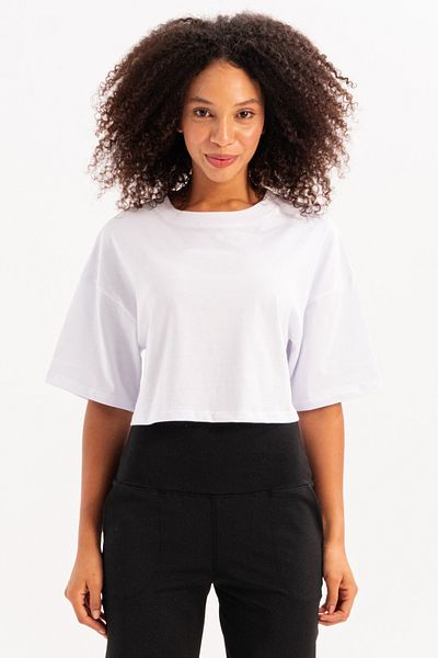 JUSTEVER Γυναικείο T-Shirt 100% Cotton Crop Crew Neck Λευκό - Maia