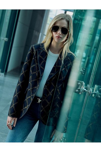 Koton Shiny Patterned Double Breasted Blazer Jacket - Buttoned Pocket
