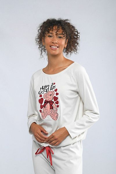 Katia&Bony Teddy Bear Damen-Pyjama-Oberteil Ecru