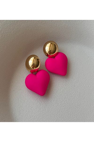 mos&more Pink Heart Gold Women's Earrings