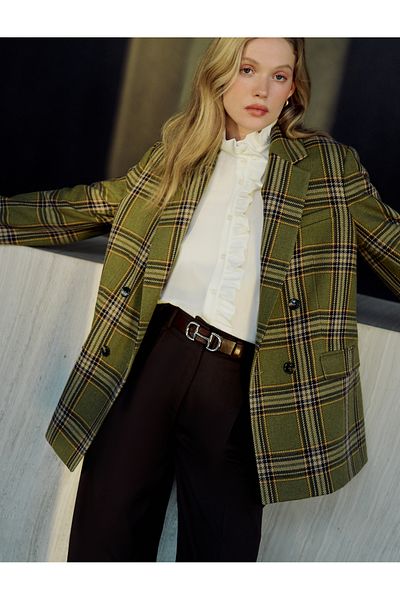 Koton Double Breasted Blazer Jacket Button Cap Pocket Detail