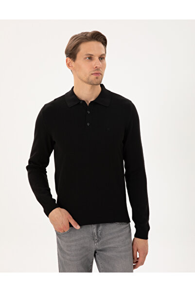 Pierre Cardin Black Slim Fit Polo Neck Basic Knitwear Sweater 50296584-Vr046