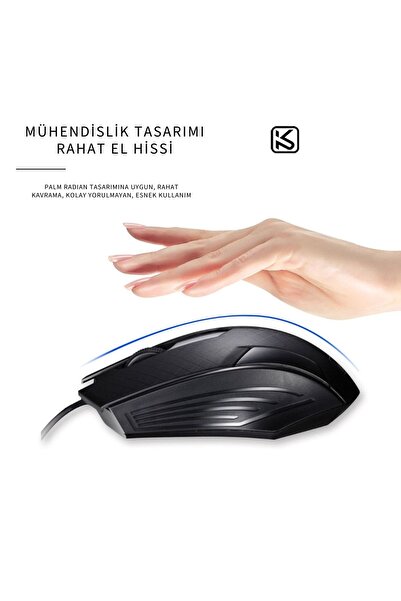 Zineets Siyah Kablolu Optik 1500DPİ Mouse HEDİYELİ Modern Tasarım PC Notebook USB Mouse