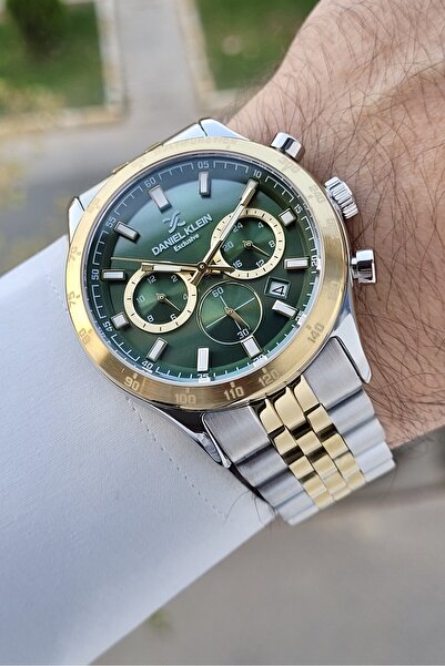 Daniel Klein Kadranı Yeşil Kordonu Gold Gümüş Renk Göstergeli Erkek Kol Saati