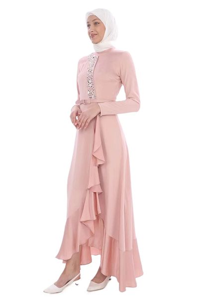 PHELDA 693-Powder Model Satin Dress - Hand Embroidered