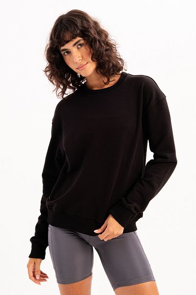 JUSTEVER Women's Black Crew Neck Sweatshirt - Aura Basic Fit Tracksuit Top