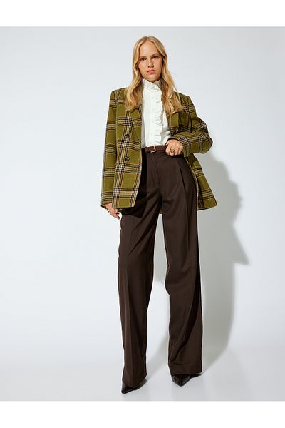 Koton Double Breasted Blazer Jacket Button Cap Pocket Detail