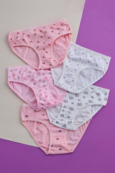 Katia&Bony Girl's 5-Pack Butterfly Patterned Slip Multicolor