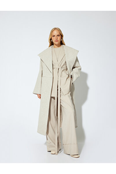 Koton Extra Long Stamp Coat Široký šálový límec Kapesní Detail bočního rozparku