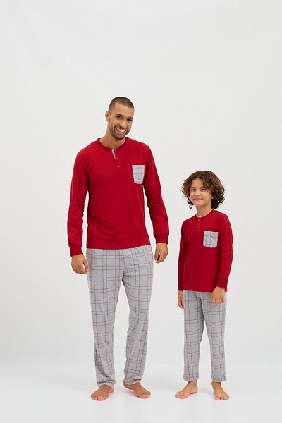 Katia&Bony Boy's Think Happy Striped Pajama Set Claret Red