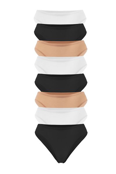 Soho Mood Pachet de 8 chiloți slip bikini din bumbac simpli pentru femei