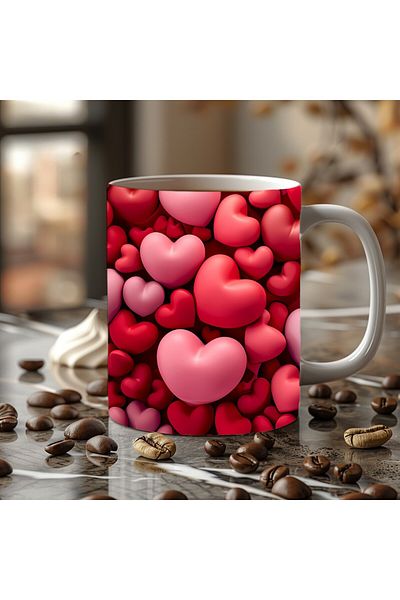 Evion Heart Printed 3D Design Ceramic Mug - Mug