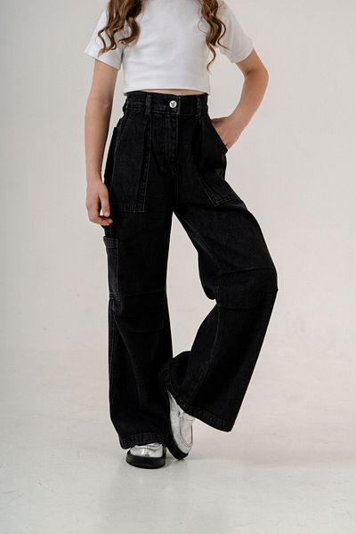 GİYİCEM Girls' Pocket Pleated Jeans