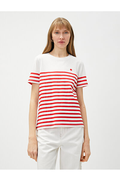 Koton Női piros csíkos póló - 3SPK10002EK