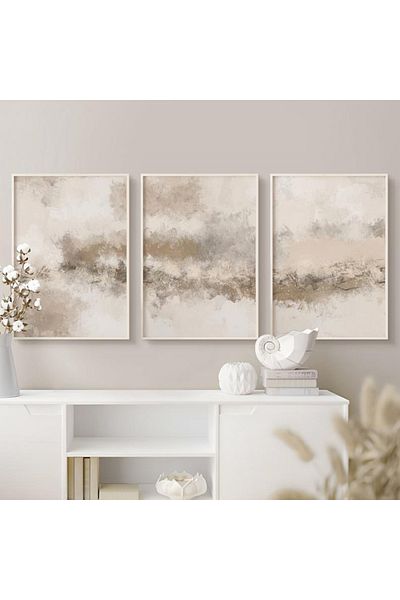 Linacci Triple White Metal Frame Coffee Cream Effect Glass Table Set