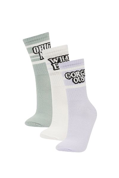 DeFacto Women's Comfortable Elastic 3-Piece Cotton Long Socks C6470Axns