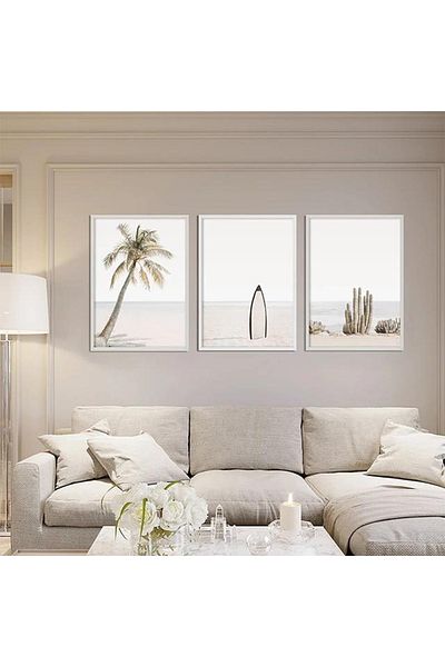Linacci Σετ τριπλό λευκό μεταλλικό πλαίσιο Seaside Palm Surf Glass Τραπέζι