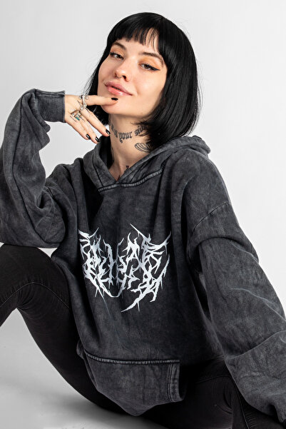 Bak Moda Καπνιστή κουκούλα με κουκούλα Washed Dusk Printed Oversize Unisex