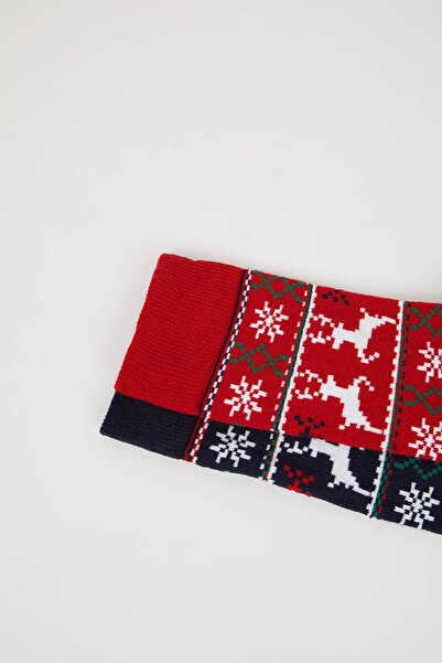 DeFacto Мъжки коледни памучни дълги чорапи E2448Axns от 2 части