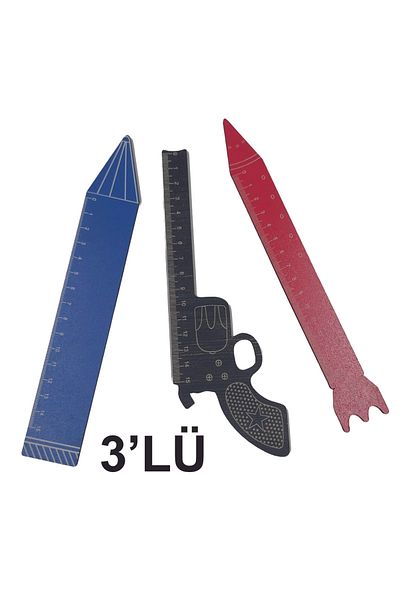 şamaksesuar Set de 3 riglă din lemn MDF de 3 mm, creion de 15 cm