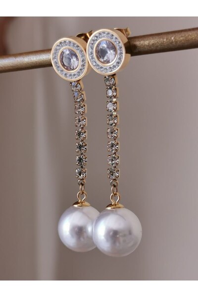 Store New Year's Stainless Steel Women's Earrings - with Stones and Dangle