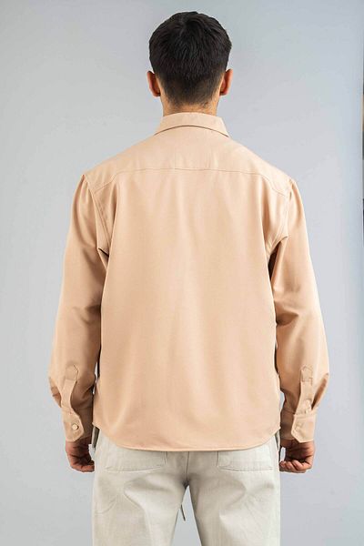 bombe Ανδρικό πουκάμισο Μπεζ Slim Fit Εύκολο στο σιδέρωμα Απορροφητικό ιδρώτα Αναπνεύσιμη Υφή Four Seasons Oversize Classic πουκάμισο