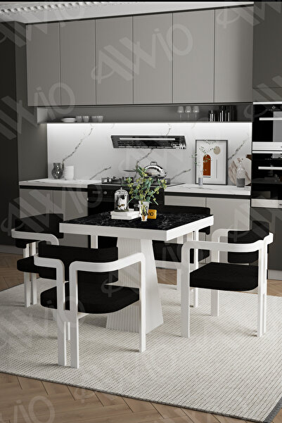 AVVİO Demre Bohem Ayak Tokyo Demonte Sandalye 80x80 Yemek Masası Mutfak Masası 4 Kişilik