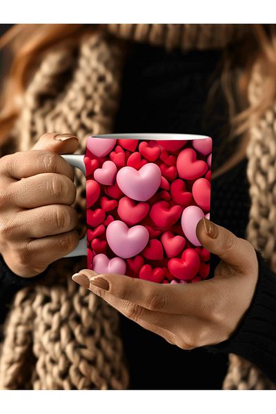 Evion Heart Printed 3D Design Ceramic Mug - Mug