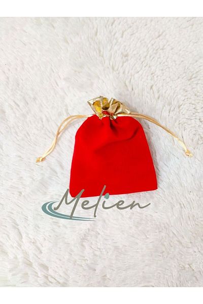 Melien 10 Pieces Red Gold Velvet - Henna Wedding Mevlüt Circumcision Cookie Gift Pouch Bag