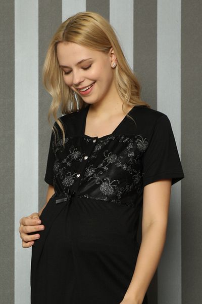 ERDENİZ TEKSTİL Maternity Pajama Set Front Buttoned and Embroidered Short Sleeves