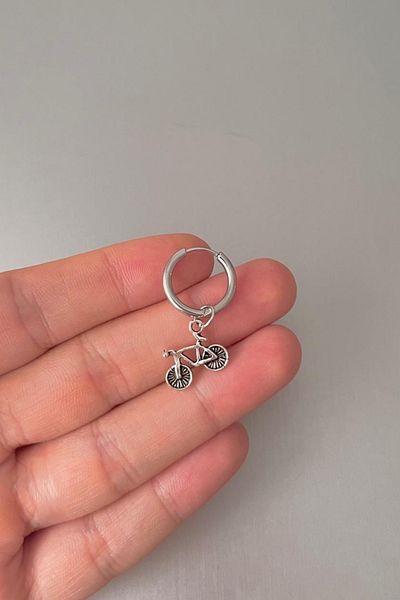 Jaida Moda Unisex Silver Bicycle Figured Steel Dangle Hoop Earrings