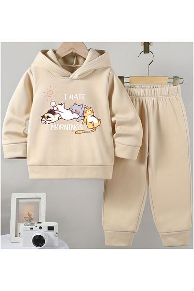 eymore I Have Cat Printed Hooded Children's Tracksuit