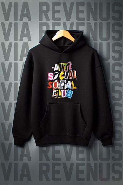 Vordevia Суитшърт с качулка и принт Anti Social Club - широк модел с 3 нишки