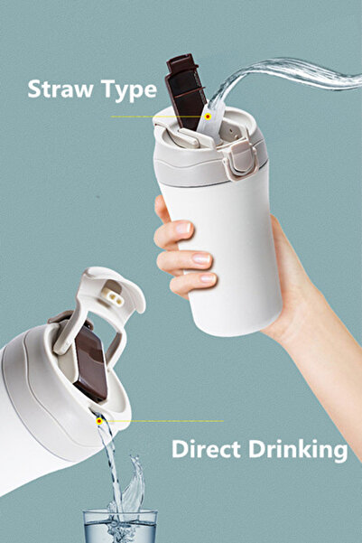 Woody Sofia Double Layer and Double Mouth - Leak Proof Tea Coffee Thermos 2in1 with Straw Steel Drinker