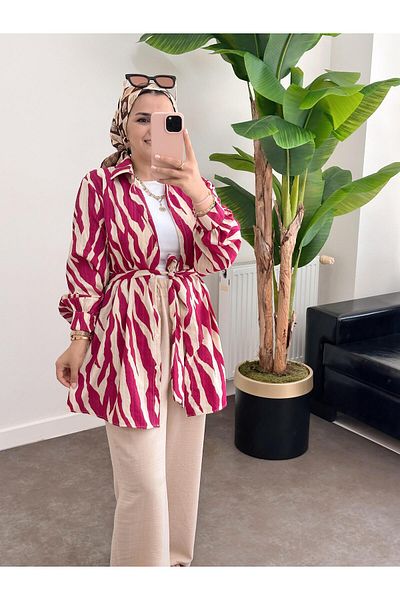 ASEL FASHİON Zebra Pink-Beige Cotton Linen Suit Set