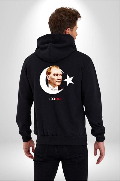 Angemiel Atatürk Turkish Flag - Women's and Men's Black Hooded Cardigan Sweatshirt