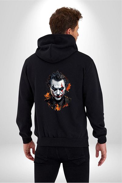 Angemiel Artificial Intelligence Joker Women Men Black Color Hooded Kangaroo Pocket Zippered Cotton Oversize Digital