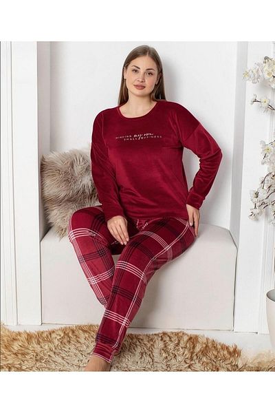 Pijamoni Set de pijamale cu mânecă lungă, catifea, mărime mare, pentru femei 4230/6- 1 bucată