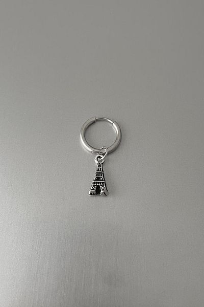 Jaida Moda Unisex Silver Eiffel Tower Figured Dangle Steel Hoop Earrings