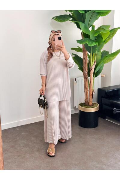 ASEL FASHİON Μπεζ Sandy Σετ 2 τεμαχίων - Πλισέ