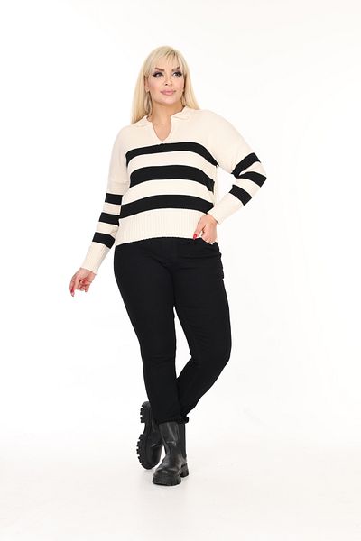 MJORA Polo Neck Striped Knitted Sweater
