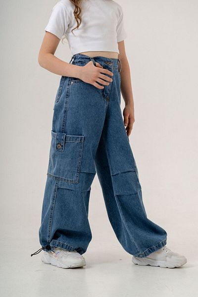 GİYİCEM Girls' Elastic Leg Cargo Pocket Jeans