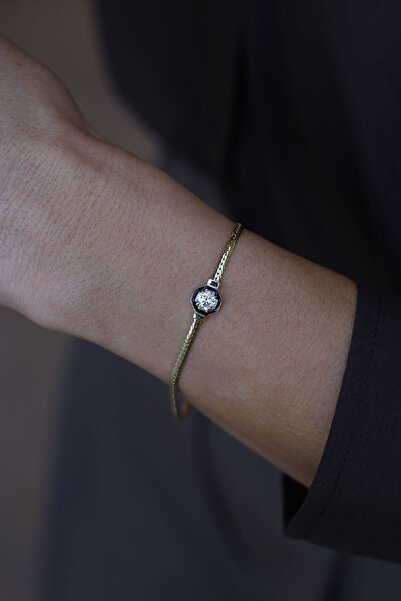 Yenigün Kuyumculuk 14 Ayar Altın Tektaş Detaylı İtalyan Bileklik