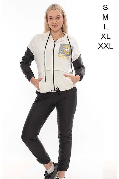 sportiness Jewelled Tracksuit with Leather Pants