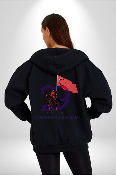 Angemiel Ataturk Turkish Flag - October 29 Republic Day, Women's Men's Black Hooded Cardigan