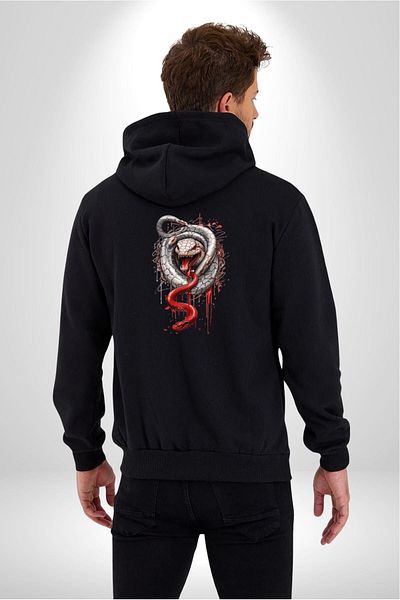 Angemiel White And Red Snake Women Men Black Color Hooded Kangaroo Pocket Zippered Cotton Oversize Di