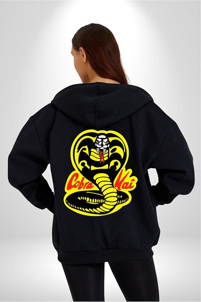 Angemiel Cobra Kai Karete Kids Snake Logo - Men's and Women's Black Hooded Zippered Cardigan Sweatshir